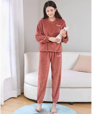 Cut Style Clothing Women Solid Red Night Suit Set