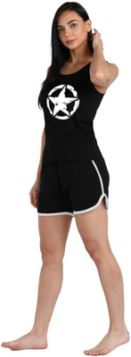 THE BLAZZE Women Solid Black Top & Shorts Set