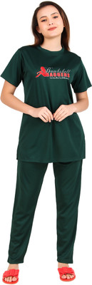 Bombshell Women Printed Green Top & Pyjama Set