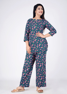 PRADHRUHE Women Printed Multicolor Top & Pyjama Set