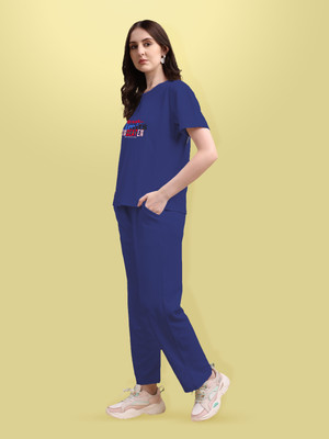 BEYOGINI Women Solid Blue Top & Pyjama Set