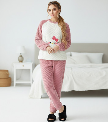 SKG Women Self Design Pink Night Suit Set
