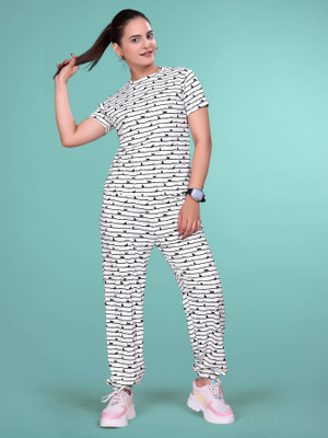 Hercill Women Nightdress(White, Black)