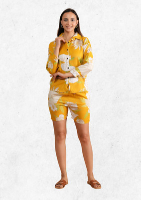 METRONAUT Women Floral Print Yellow Night Suit Set