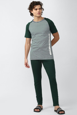 PETER ENGLAND Men Striped Green Night Suit Set