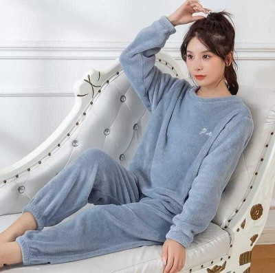 Reha Fashion Women Solid Blue Night Suit Set