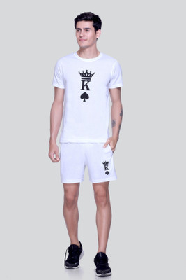 HIMYUG Men Printed White Top & Shorts Set