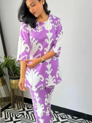 Priyas Creation Women Printed Purple Night Suit Set