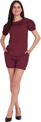 FNOCKS Girls Casual Top Shorts(Maroon)