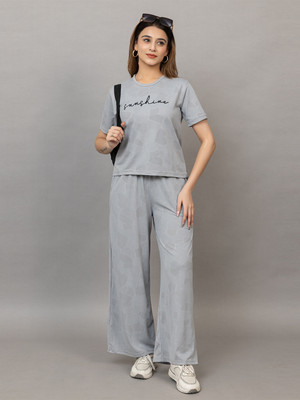 PROBASIC Women Printed Grey Night Suit Set