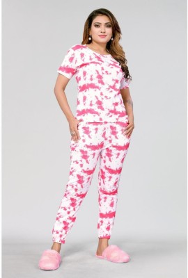 VJ FASHION Women Printed Pink Top & Pyjama Set