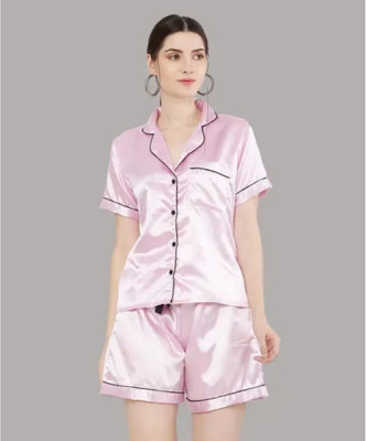 Vd hub Women Solid Pink Night Suit Set