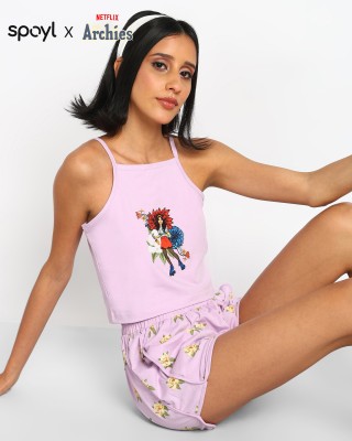 Unrule Women Graphic Print Purple Top & Shorts Set