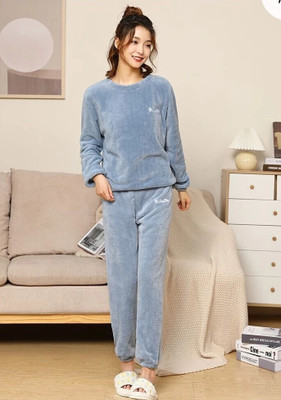 FitIn OutFit Women Solid Blue Night Suit Set