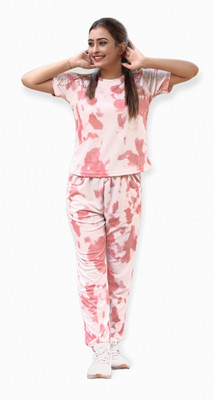 BHULAX Women Printed Pink Top & Pyjama Set