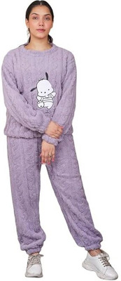 OMI Women Self Design Purple Night Suit Set