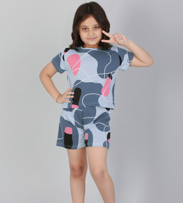 Likadofashion Girls Printed Grey Top & Shorts Set
