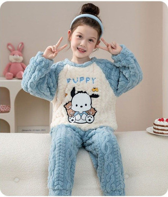 Kavita Fashion Kids Nightwear Boys & Girls Self Design Fleece Blend(Blue Pack of 1)