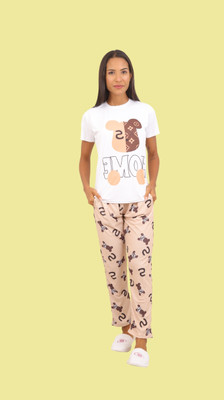 PramukhFashion Women Printed Brown Night Suit Set