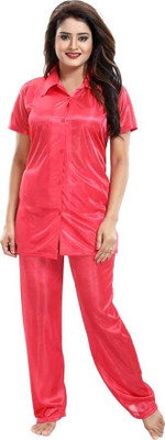NityaFashion Women Solid Pink Night Suit Set