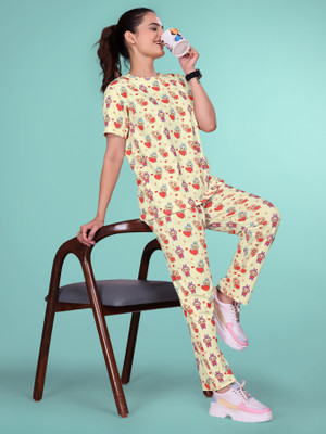 DADX Women Printed Yellow Top & Pyjama Set