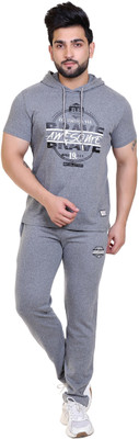 HouseOfCommon Men Self Design Grey Top & Pyjama Set