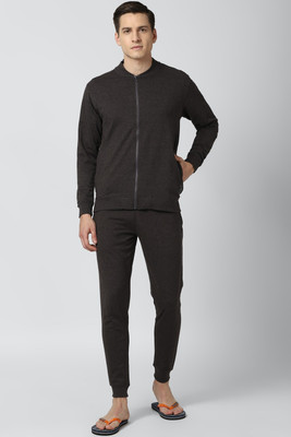 PETER ENGLAND Men Solid Black Top & Pyjama Set