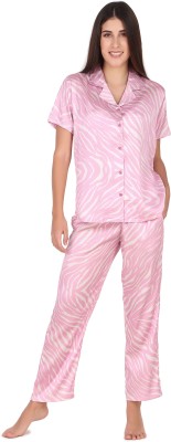 Masha Women Animal Print Pink Night Suit Set