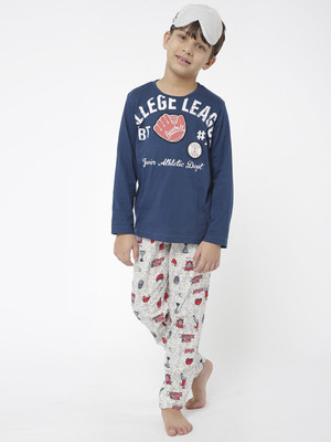 SWEET DREAMS Boys Printed Blue Top & Pyjama Set