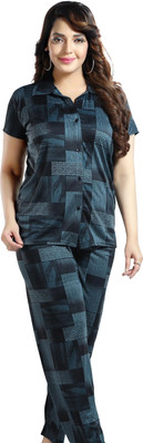 h r creation Women Ombre/Dyed Blue Night Suit Set