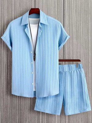 Azyroo Men Solid Light Blue Top & Shorts Set