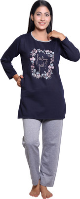 TVILLICK Women Printed Blue Top & Pyjama Set