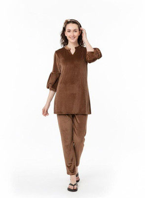 MSNICKSDESIGN Women Floral Print Brown Top & Pyjama Set