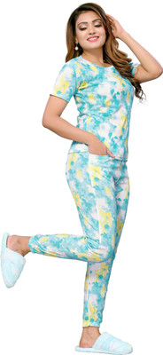 HouseOfCommon Women Embellished Blue Night Suit Set