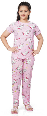 Ninos Dreams Girls Printed Pink Top & Pyjama Set