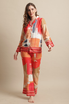 Claura Women Printed Multicolor Shirt & Pyjama set