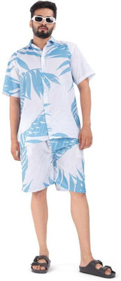 METRONAUT Men Printed White, Blue Night Suit Set