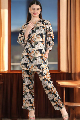 DreamBe Women Floral Print Yellow Night Suit Set
