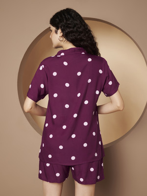 VASTRALAY Women Printed Purple Top & Shorts Set