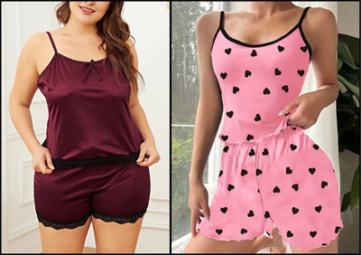 Boosah Women Printed Maroon, Pink Top & Shorts Set