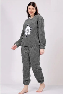 Belfry Women Animal Print Grey Night Suit Set