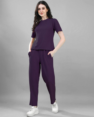 Soor Panchi Women Solid Purple Night Suit Set