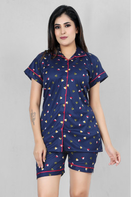 jagdish creation Women Printed Blue Night Suit Set