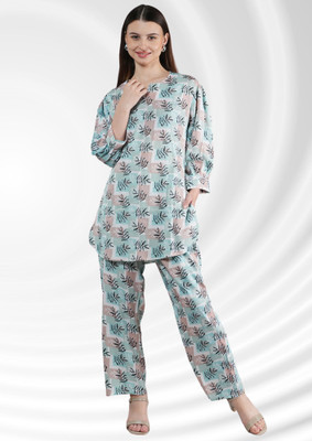DreamBe Women Floral Print Light Green Night Suit Set
