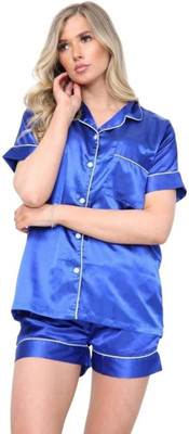 Vd hub Women Solid Dark Blue Night Suit Set