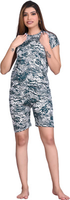 TEEKAY Women Printed Green Top & Shorts Set