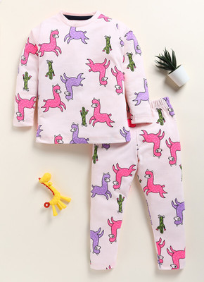 Lazy Shark Girls Printed Pink Top & Pyjama Set