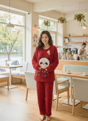 TIARO Women Self Design Red Night Suit Set