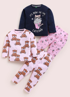 Yk Girls Printed Blue Night Suit Set