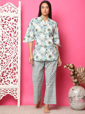 ETC Women Printed White Night Suit Set